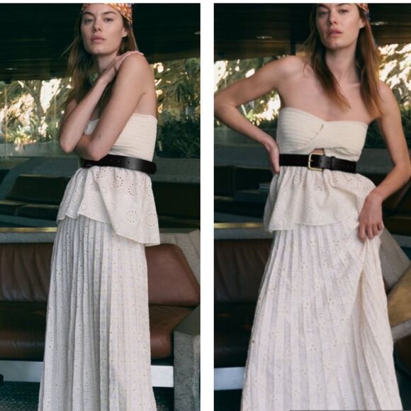 Zara embroidered pleated skirt